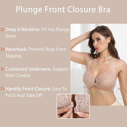 Women'S Front Closure Bra Underwire Unpadded plus Size Full Coverage Bras