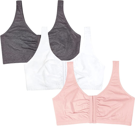 Women'S Front Closure Cotton Bra Blushing Rose/Charcoal/White 3-pack / 3 / 38