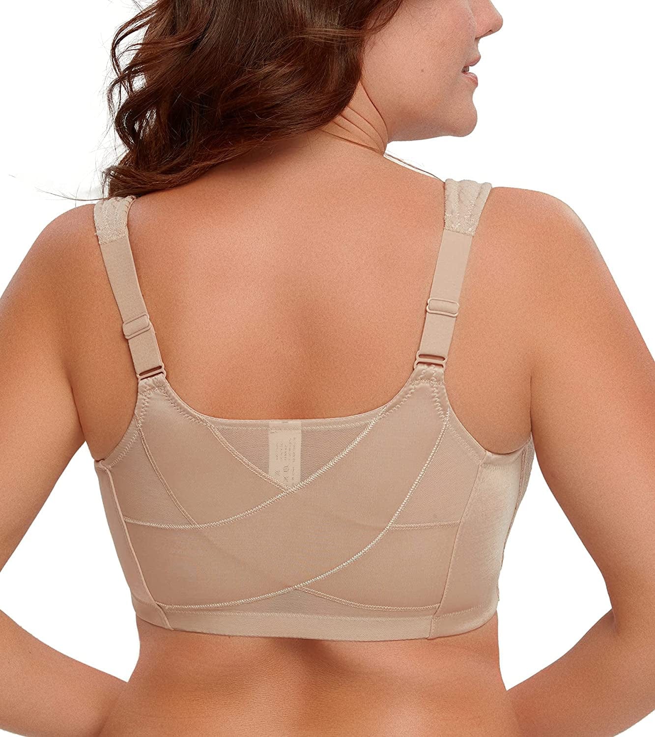 Women'S Front Closure Posture Bra Full Coverage Back Support Wireless Comfy Beige. / 36DDD