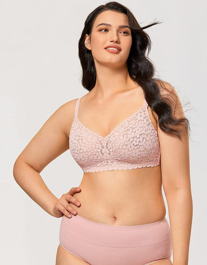 Women'S Full Coverage Bralette plus Size Minimizer Unlined Wireless Floral Lace Bra