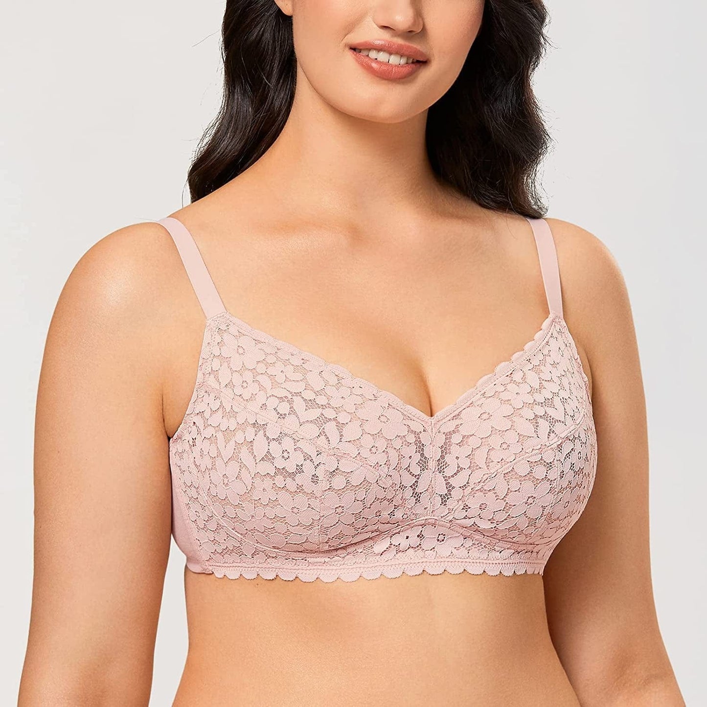 Women'S Full Coverage Bralette plus Size Minimizer Unlined Wireless Floral Lace Bra