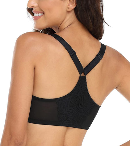 Women’S Full Figure plus Size Unpadded Front Closure Lace Racerback Underwire Everyday Bra