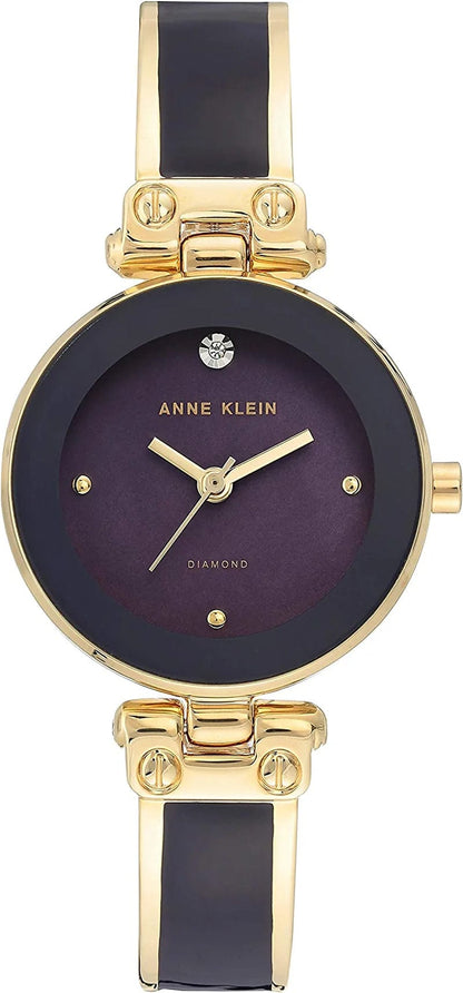 Women'S Genuine Diamond Dial Bangle Watch Purple/Gold