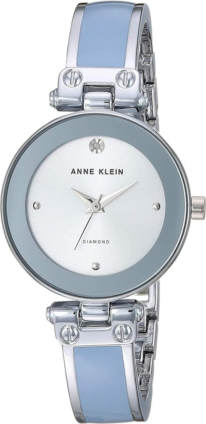 Women'S Genuine Diamond Dial Bangle Watch Blue/Silver