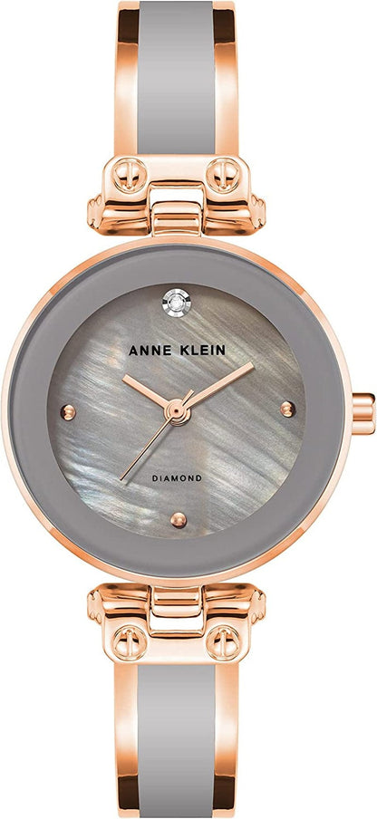 Women'S Genuine Diamond Dial Bangle Watch Grey/Rose Gold
