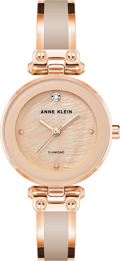Women'S Genuine Diamond Dial Bangle Watch Pink/Rose Gold