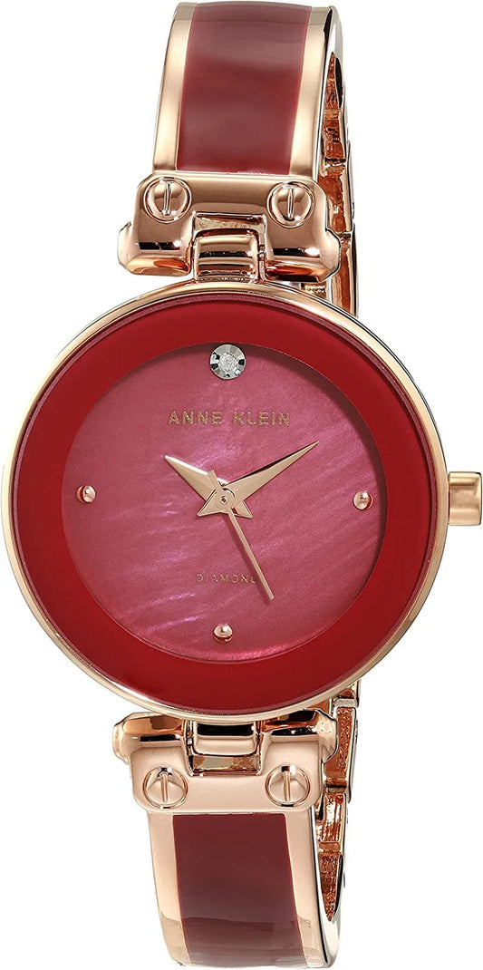 Women'S Genuine Diamond Dial Bangle Watch Rose Gold/Burgundy