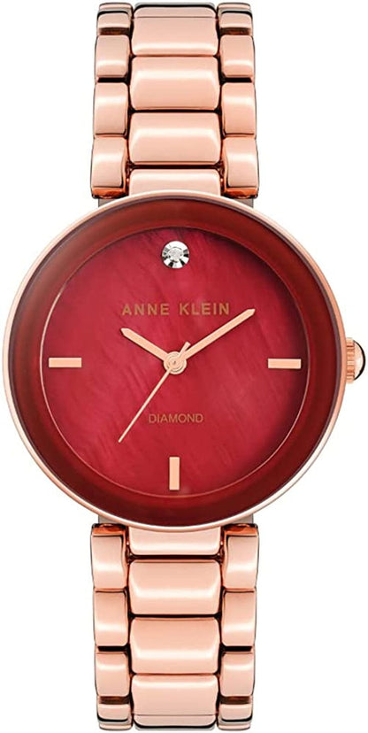 Women'S Genuine Diamond Dial Bracelet Watch Rose Gold/Burgundy