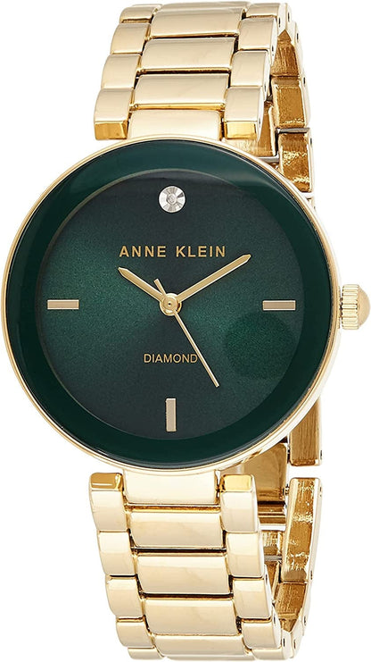 Women'S Genuine Diamond Dial Bracelet Watch Gold/Green