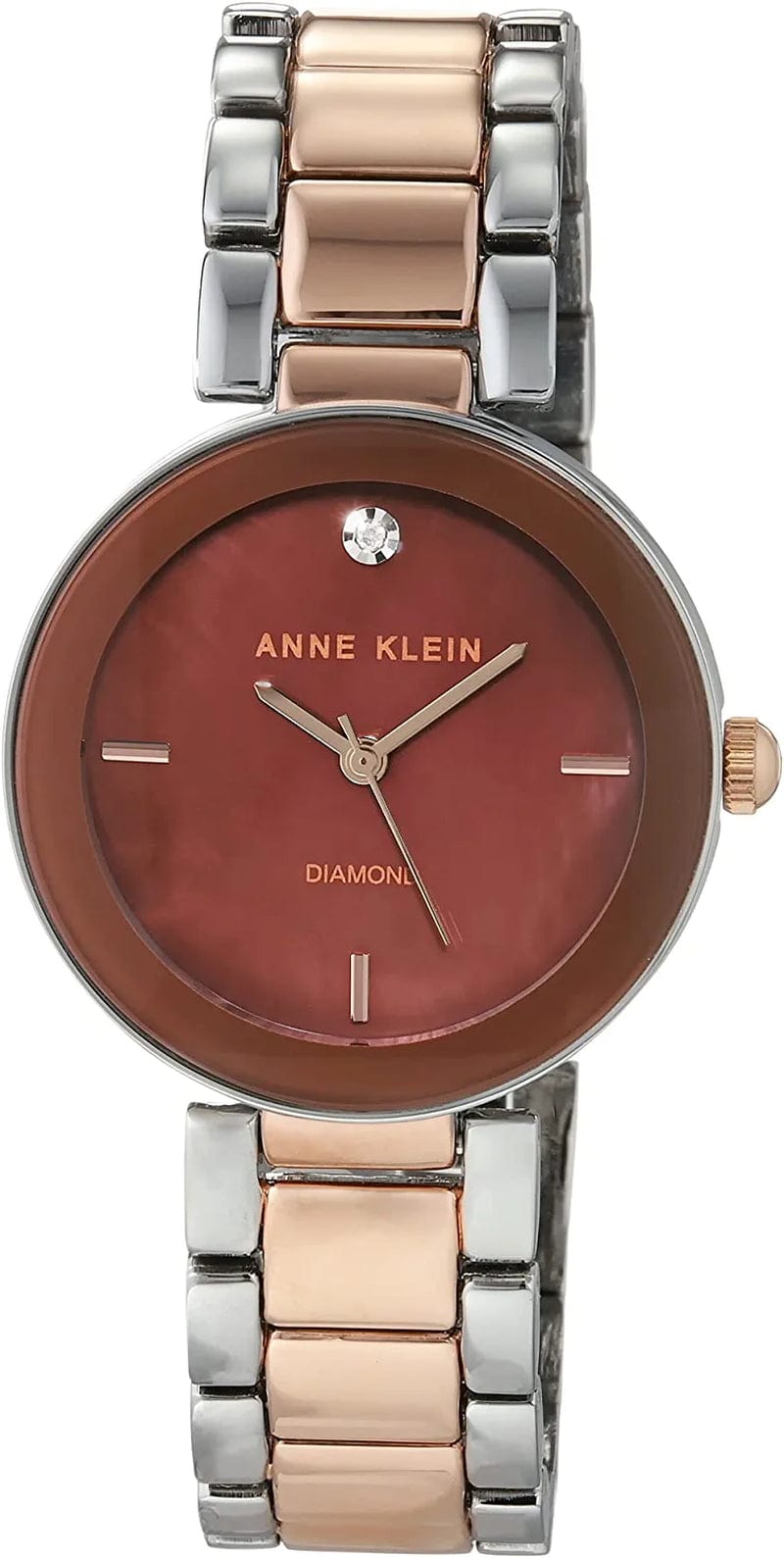 Women'S Genuine Diamond Dial Bracelet Watch Two Tone/Brown