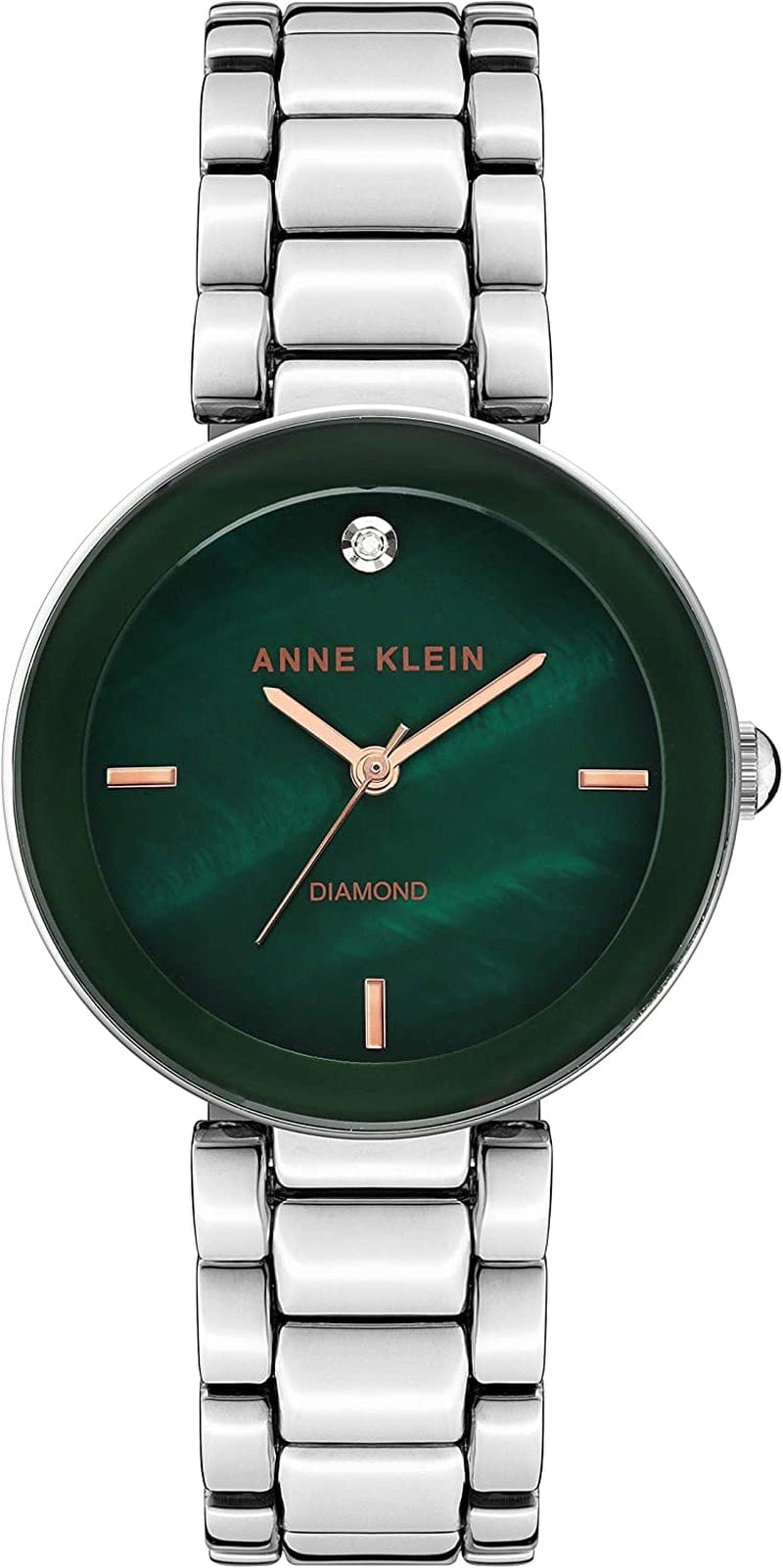 Women'S Genuine Diamond Dial Bracelet Watch Green/Silver