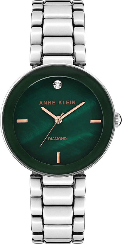 Women'S Genuine Diamond Dial Bracelet Watch Green/Silver