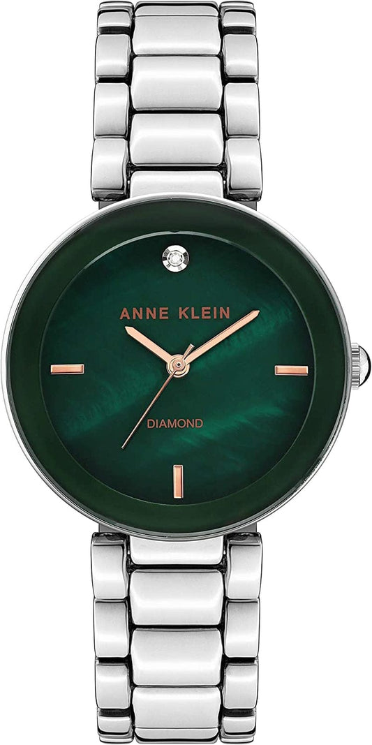 Women'S Genuine Diamond Dial Bracelet Watch Green/Silver