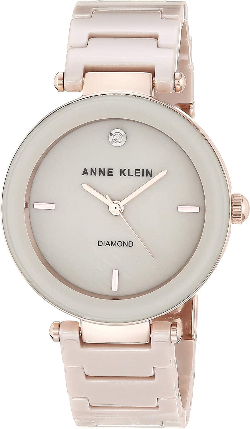 Women'S Genuine Diamond Dial Ceramic Bracelet Watch Tan/Rose Gold