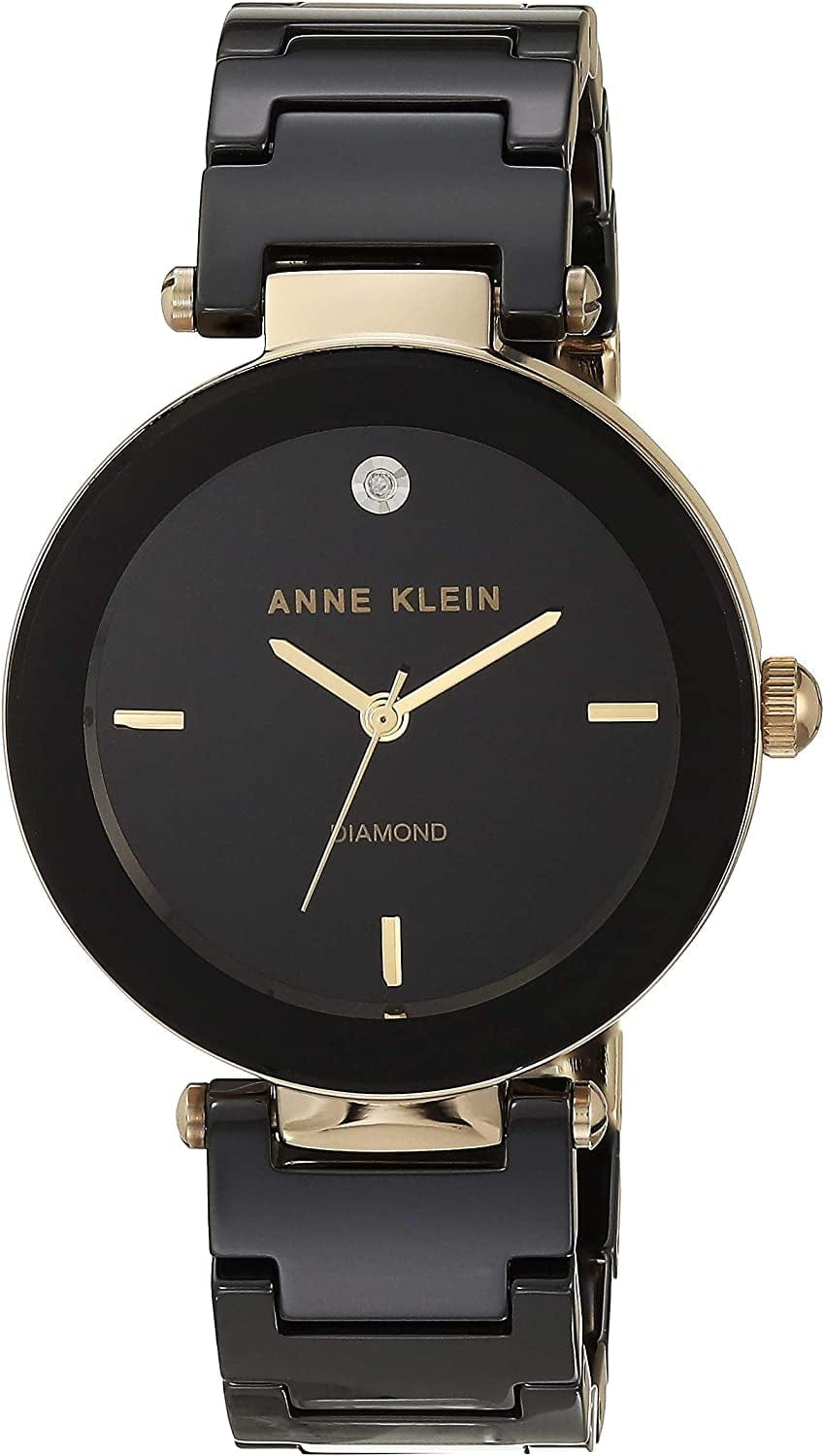 Women'S Genuine Diamond Dial Ceramic Bracelet Watch Black/Gold