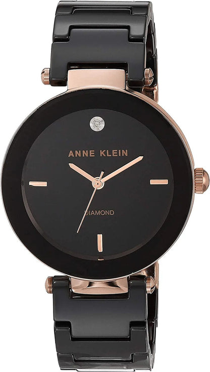 Women'S Genuine Diamond Dial Ceramic Bracelet Watch Black/Rose Gold