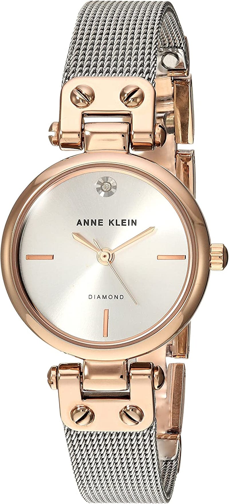 Women'S Genuine Diamond Dial Mesh Bracelet Watch Silver/Rose Gold