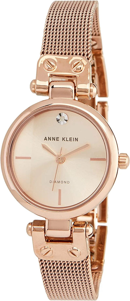 Women'S Genuine Diamond Dial Mesh Bracelet Watch Rose Gold