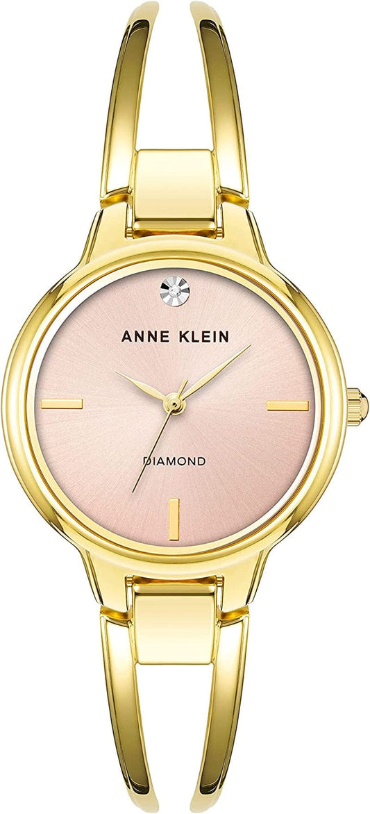 Women'S Genuine Diamond Dial Open Bangle Watch Gold/Pink