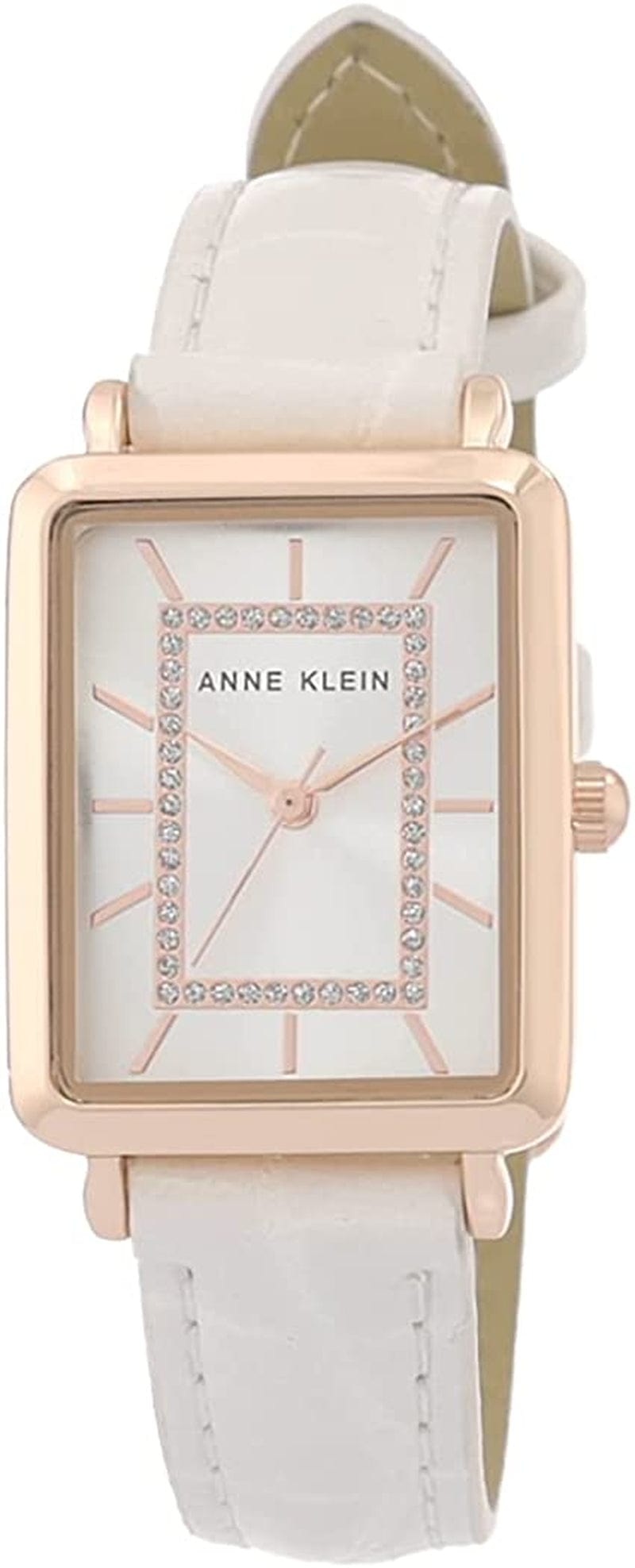 Women'S Glitter Accented Croco-Grain Strap Watch, AK/3820 Ivory/Rose Gold
