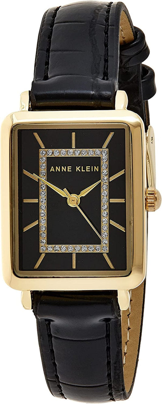 Women'S Glitter Accented Croco-Grain Strap Watch, AK/3820 Black/Gold