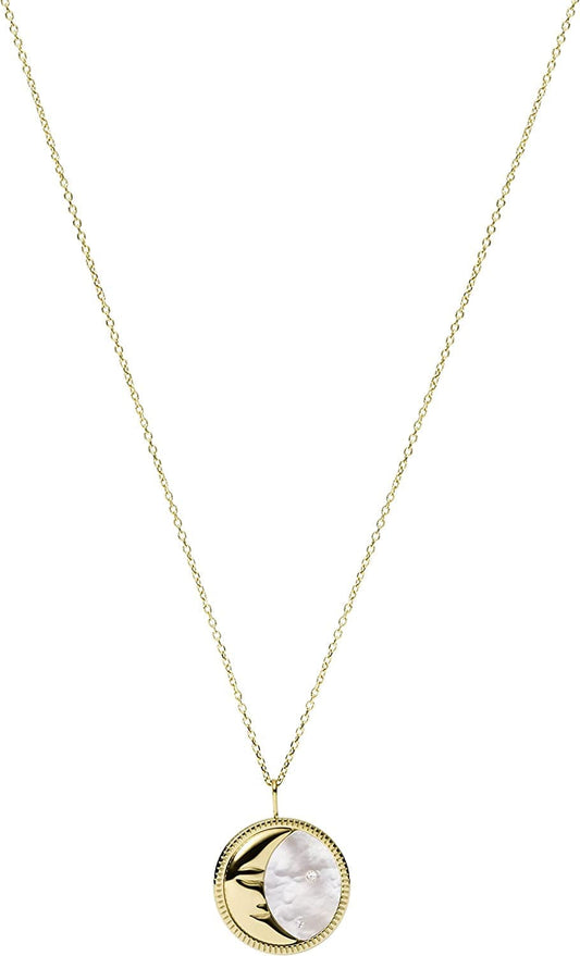 Women'S Gold-Tone Stainless Steel Pendant Chain Necklace Gold/Opal Moon