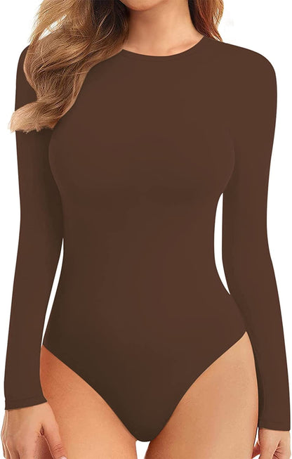 Women'S Halter Neck Sleeveless Sexy Tank Tops/Crew Neck Long Sleeve Bodysuit Long Sleeve Coffee / Medium