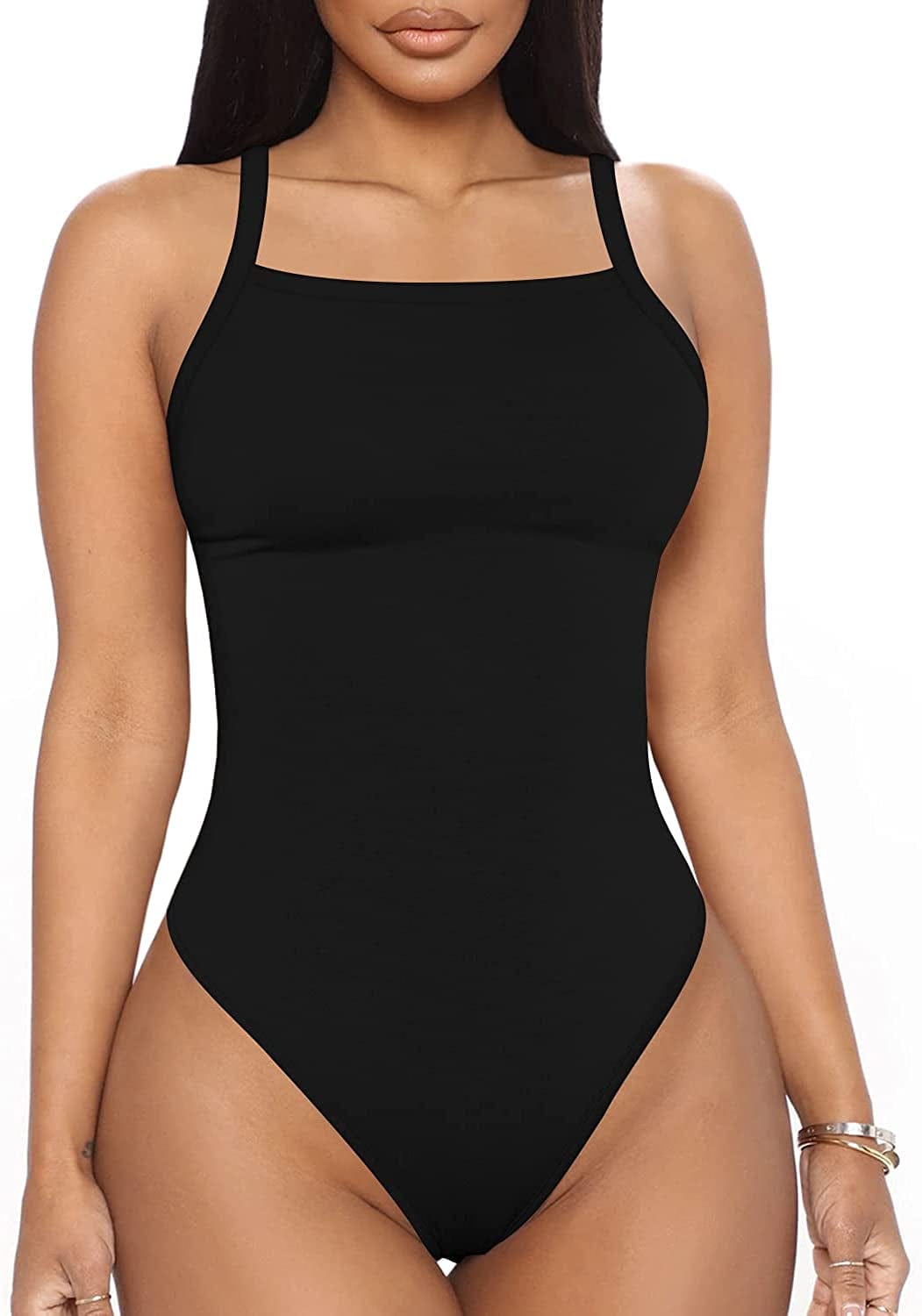 Women'S Halter Neck Sleeveless Sexy Tank Tops/Crew Neck Long Sleeve Bodysuit Strappy Black / Medium