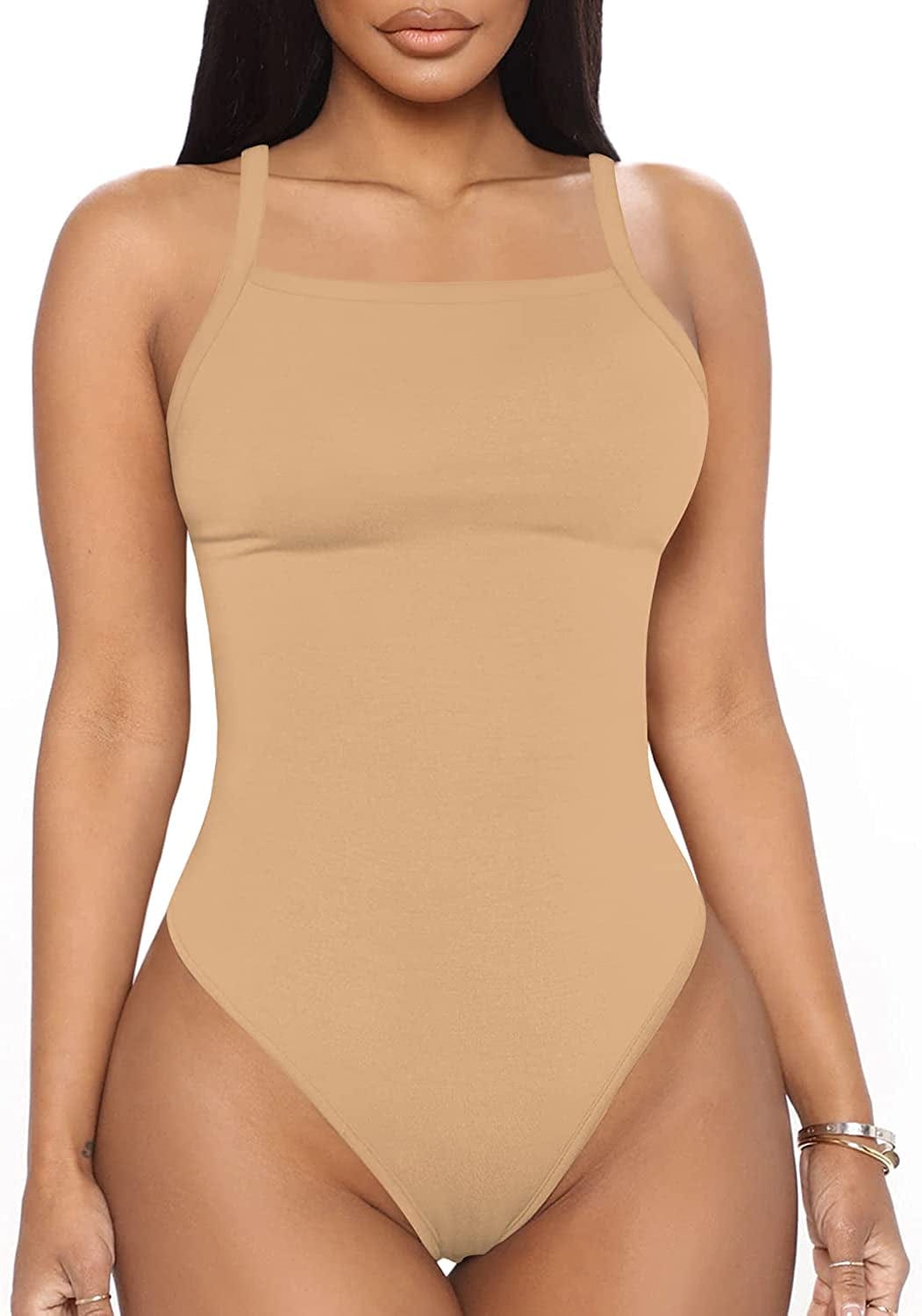 Women'S Halter Neck Sleeveless Sexy Tank Tops/Crew Neck Long Sleeve Bodysuit Strappy Mocha / Medium