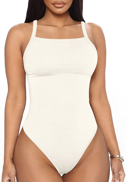 Women'S Halter Neck Sleeveless Sexy Tank Tops/Crew Neck Long Sleeve Bodysuit Strappy White / Medium