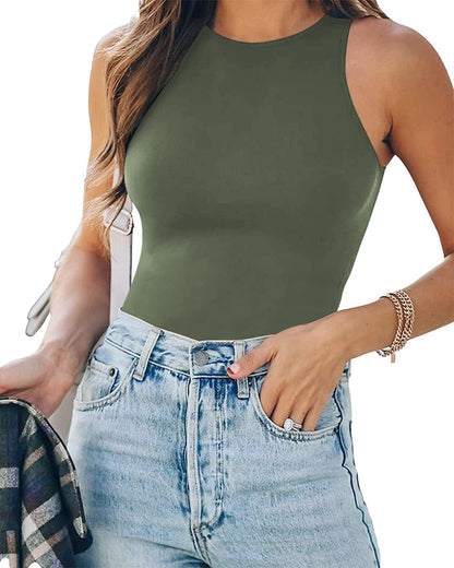Women'S Halter Neck Sleeveless Sexy Tank Tops/Crew Neck Long Sleeve Bodysuit Halter Neck Gray Green / Medium