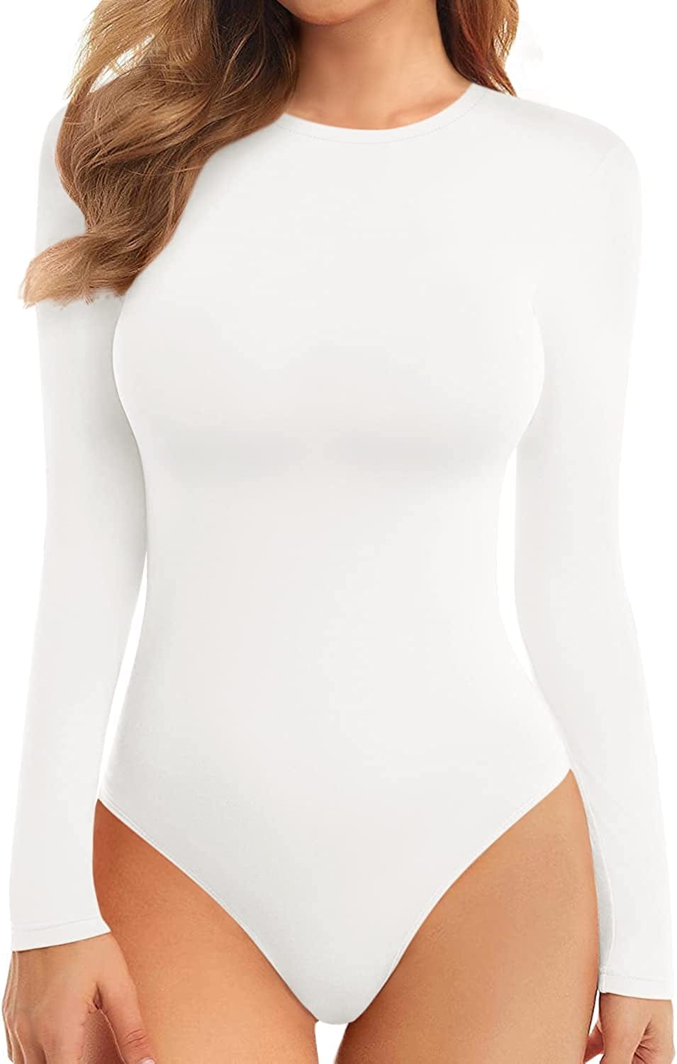 Women'S Halter Neck Sleeveless Sexy Tank Tops/Crew Neck Long Sleeve Bodysuit B Long Sleeve White / Medium