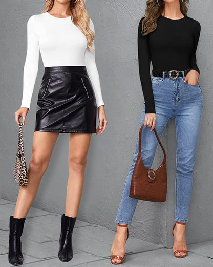 Women'S Halter Neck Sleeveless Sexy Tank Tops/Crew Neck Long Sleeve Bodysuit