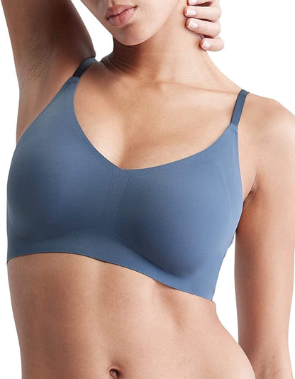 Women'S Invisibles Comfort Lightly Lined Seamless Wireless Triangle Bralette Bra Blue Edge / X-Small