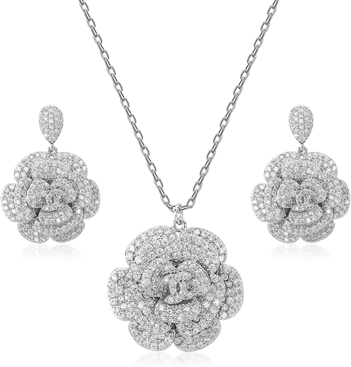 Women'S Jewelry Sets Crystal Butterfly Earrings Necklaces for Women Girls Cubic Zirconia White Gold Butterfly Necklace Ring Bangle Bracelet Birthday Anniversary Valentines Mother'S Day Jewelry Gifts for Mom Bridesmaid Wife Sister Friend EA154+NL96-Silver