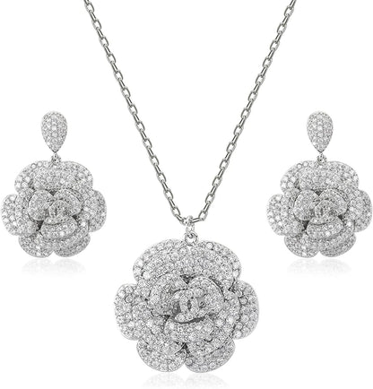 Women'S Jewelry Sets Crystal Butterfly Earrings Necklaces for Women Girls Cubic Zirconia White Gold Butterfly Necklace Ring Bangle Bracelet Birthday Anniversary Valentines Mother'S Day Jewelry Gifts for Mom Bridesmaid Wife Sister Friend EA154+NL96-Silver