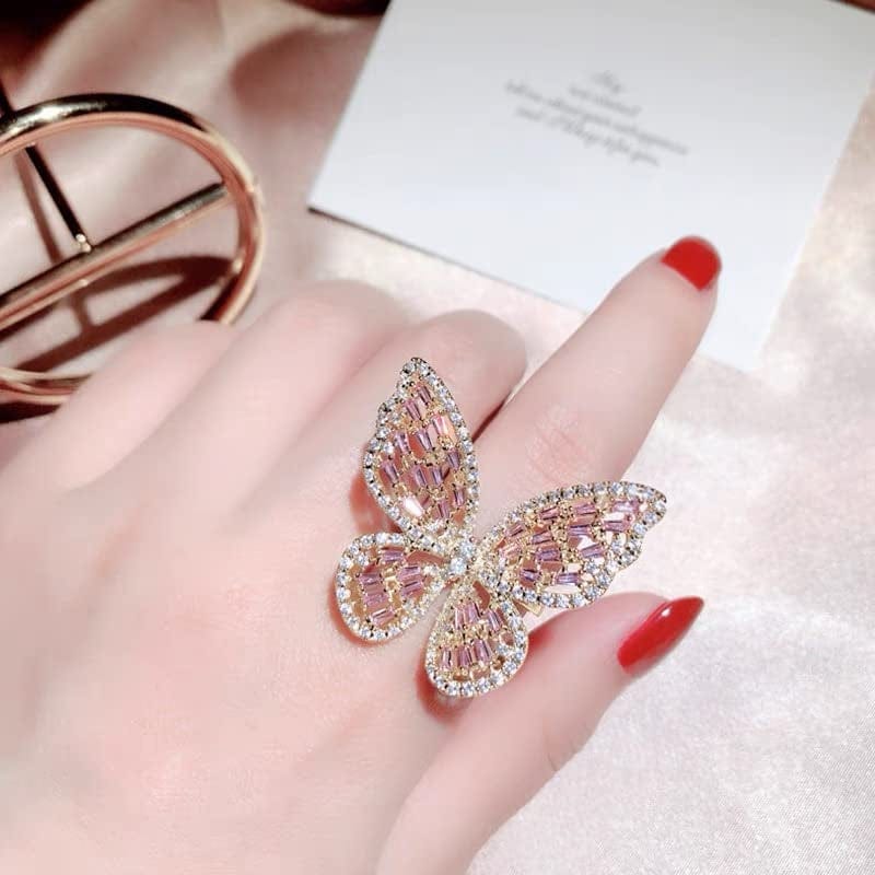 Women'S Jewelry Sets Crystal Butterfly Earrings Necklaces for Women Girls Cubic Zirconia White Gold Butterfly Necklace Ring Bangle Bracelet Birthday Anniversary Valentines Mother'S Day Jewelry Gifts for Mom Bridesmaid Wife Sister Friend