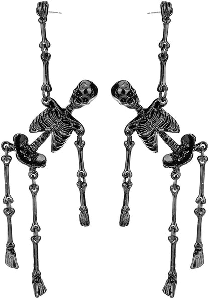 Women'S Jointed Skeleton Dangle Long Earrings - 3-1/2 Inch - Ultra Light - Lead & Nickle Free - Halloween Costume Accessories Post black