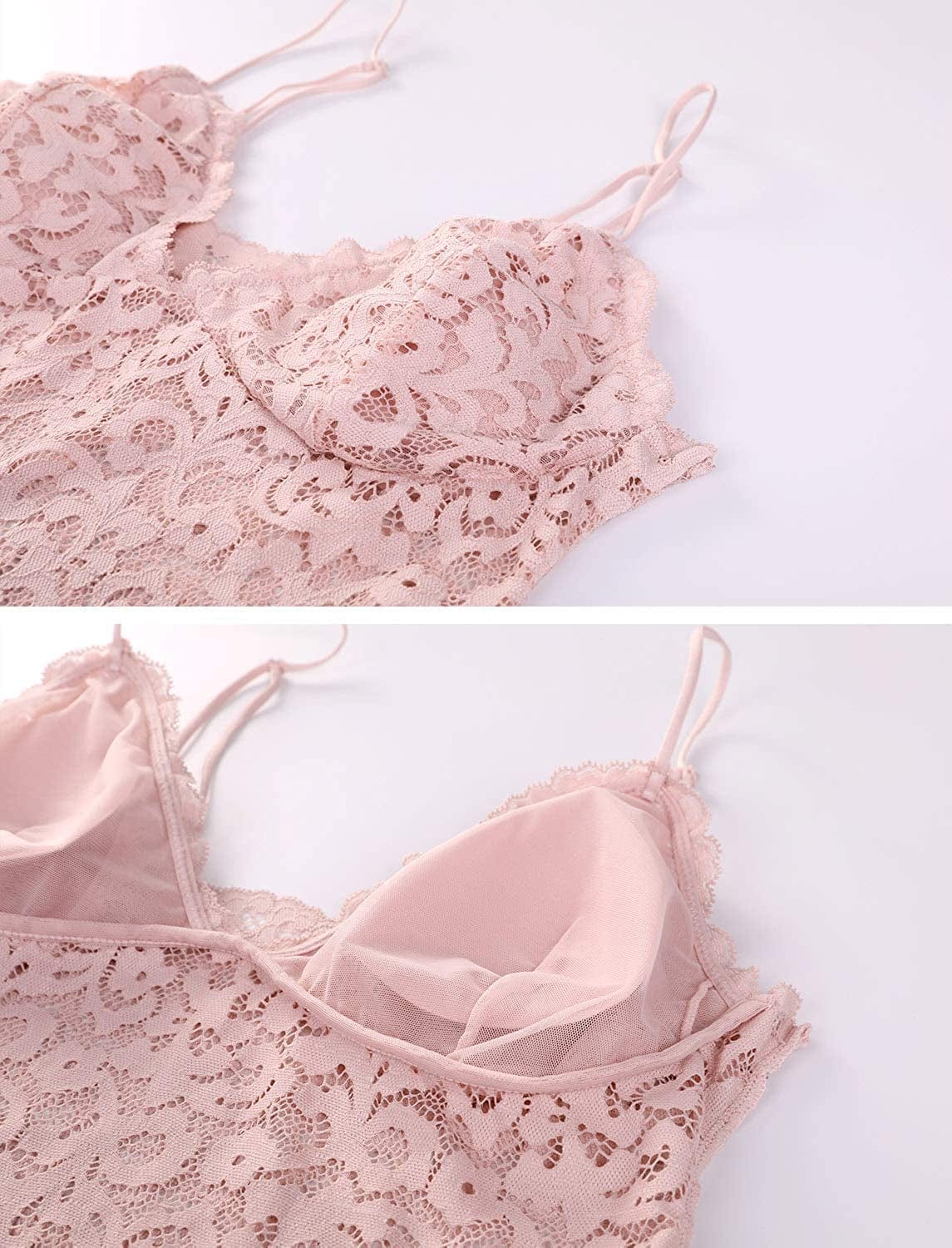 Women'S Lace Bralette Cami Lightly Padded Plunge Bra Wireless Longline Top