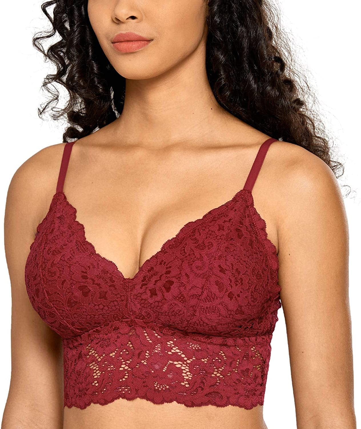 Women'S Lace Bralette Pullover Vest Cute Top Removable Padded Wireless Bra Red Revelry / Small