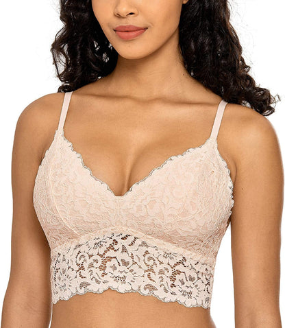 Women'S Lace Bralette Pullover Vest Cute Top Removable Padded Wireless Bra Apricot / Large
