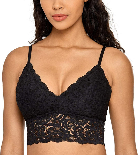 Women'S Lace Bralette Pullover Vest Cute Top Removable Padded Wireless Bra Black / Large