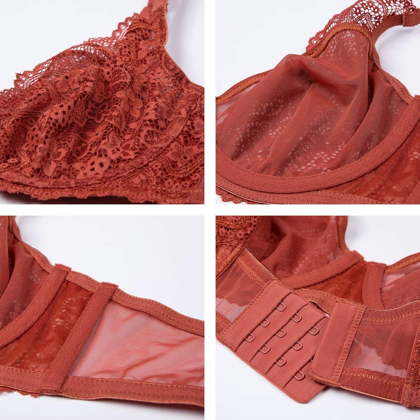 Women'S Lace Bralette See through Sexy Minimizer Bra plus Size Sheer Underwire