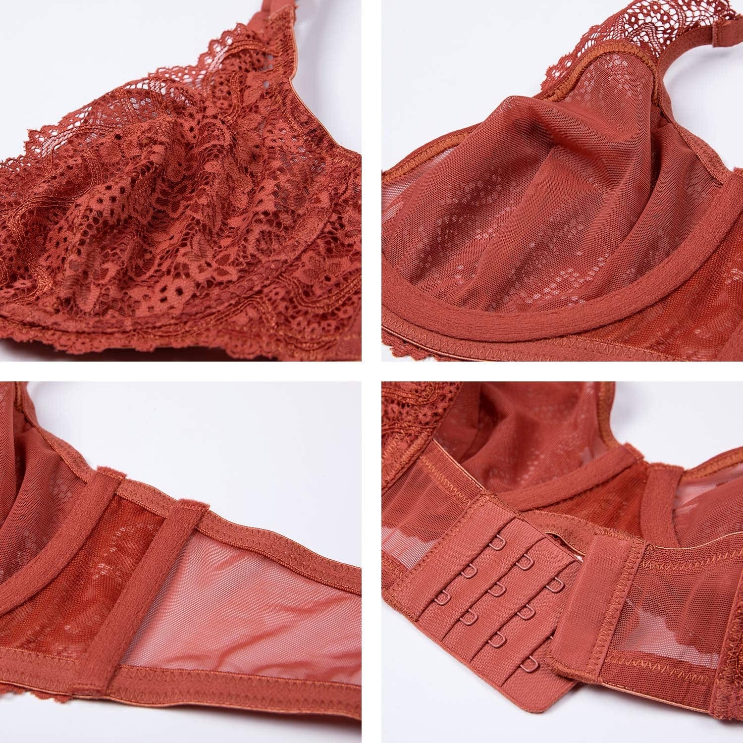 Women'S Lace Bralette See through Sexy Minimizer Bra plus Size Sheer Underwire