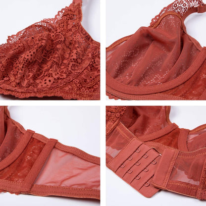 Women'S Lace Bralette See through Sexy Minimizer Bra plus Size Sheer Underwire