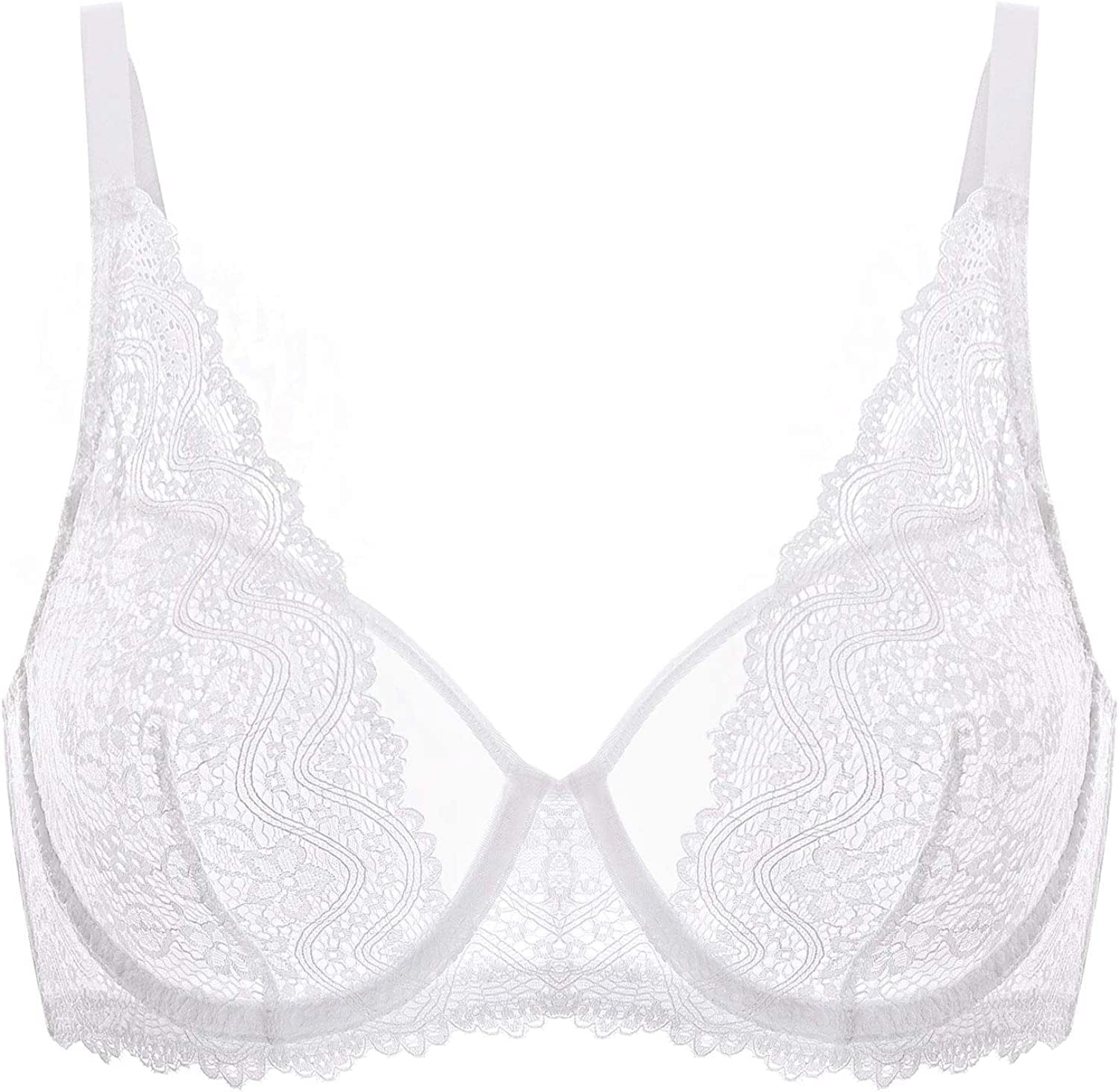 Women'S Lace Bralette See through Sexy Minimizer Bra plus Size Sheer Underwire