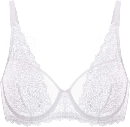 Women'S Lace Bralette See through Sexy Minimizer Bra plus Size Sheer Underwire