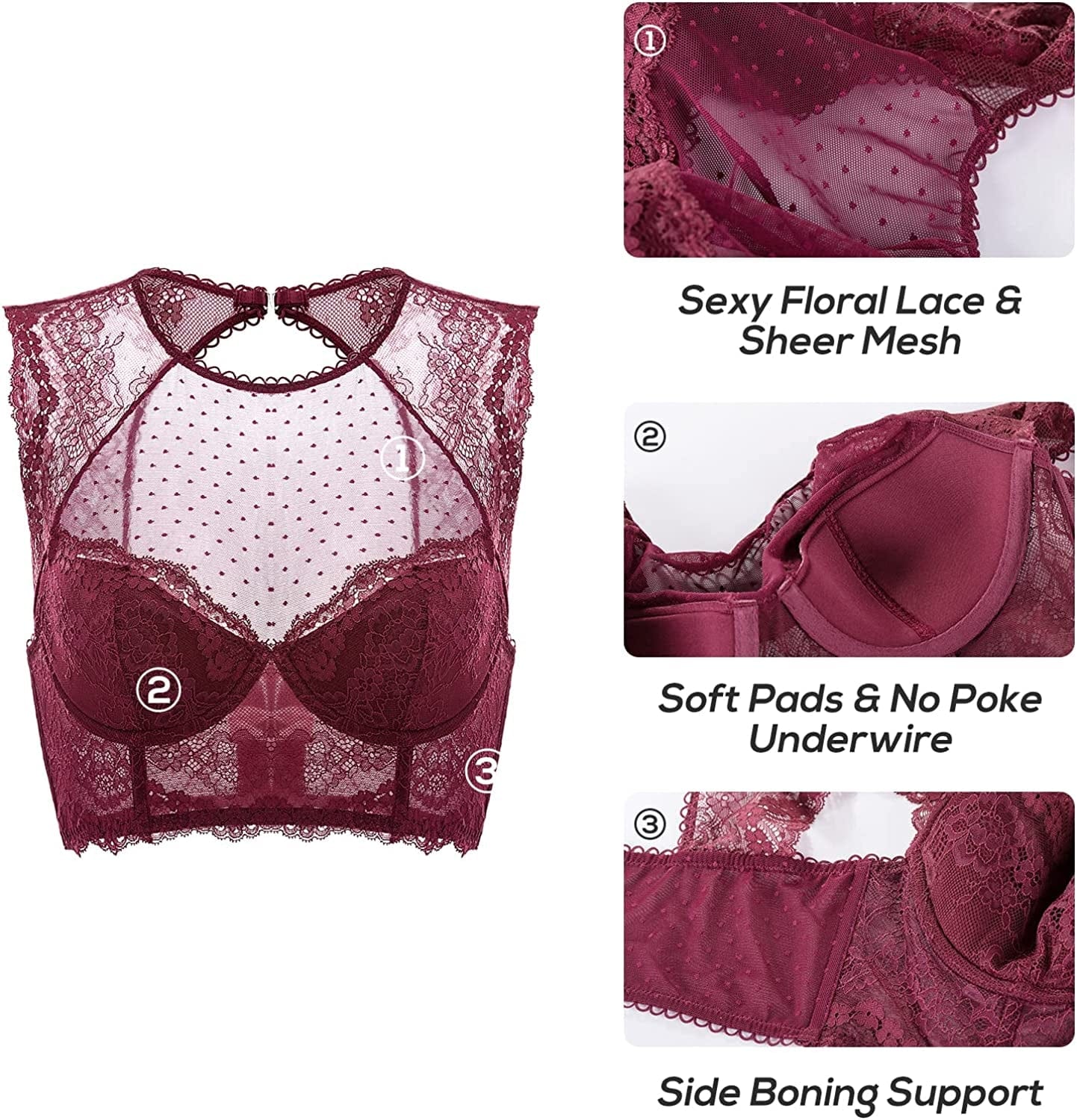 Women'S Lace Corset Top Sexy Bralette Bustier Bra Underwire plus Size Crop Top