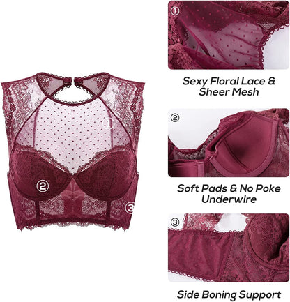 Women'S Lace Corset Top Sexy Bralette Bustier Bra Underwire plus Size Crop Top