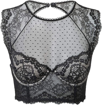Women'S Lace Corset Top Sexy Bralette Bustier Bra Underwire plus Size Crop Top Black / 32B